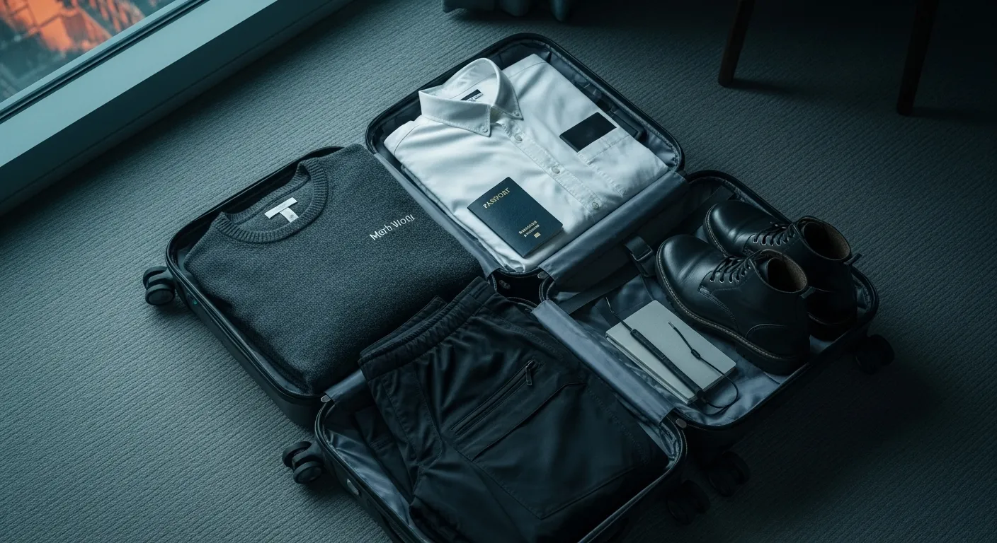 A minimalist wardrobe of neutral-colored, practical clothing.